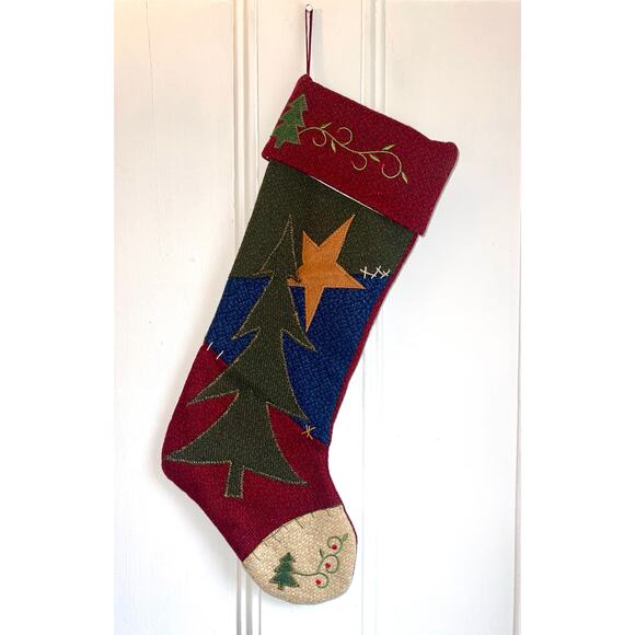 Prima Creations Christmas Stocking with Patchwork Christmas Tree and Yellow Star - Picture 1 of 6